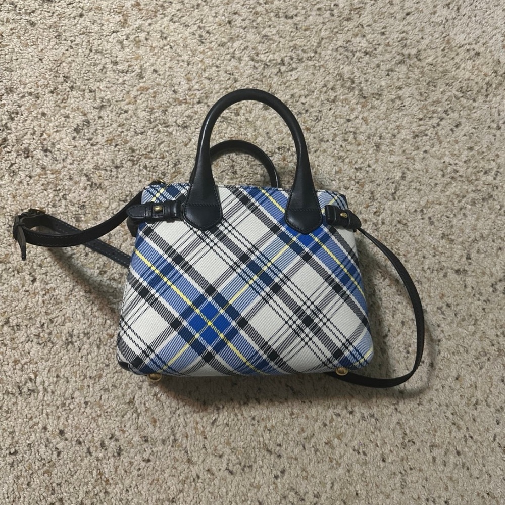 Burberry Tartan Leather Tote Blue White